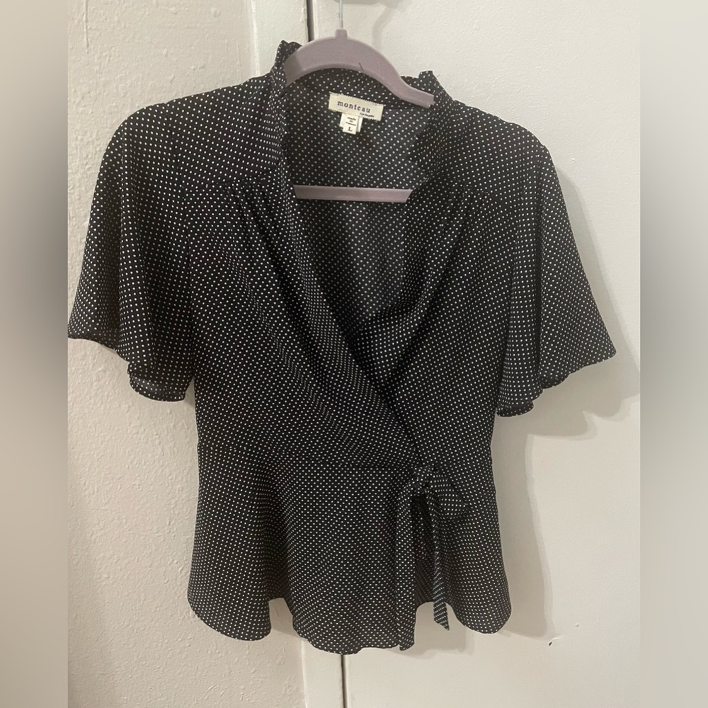 Black Polka Dot Wrap Top Size Large